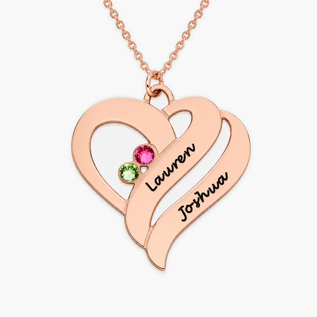 Personalized Couples Heart Necklace with Two Names & Birthstones