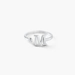 Sterling silver 925 initial ring with birthstone personalized in multiple languages