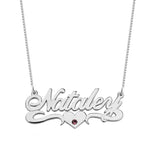Silver Birthstone & heart Name Necklace 
