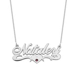 Silver Birthstone & heart Name Necklace 
