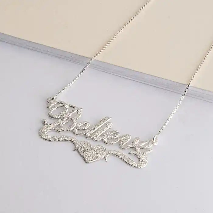 Brushed Name Pendant With Heart