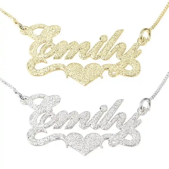 Brushed Name Necklace With Heart