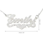 brushed name necklace with heart in sterling silver
