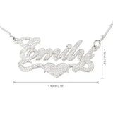 brushed name necklace with heart in sterling silver