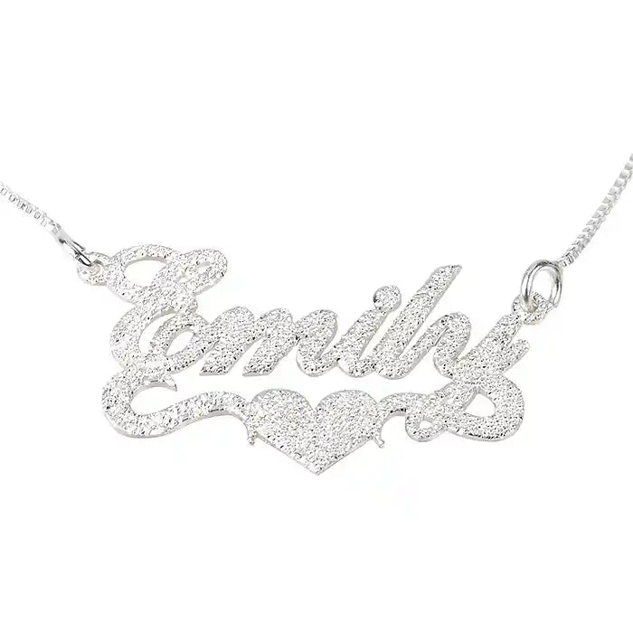 Custom brushed name necklace with heart