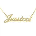 Gold brushed name necklace with Jessica script