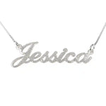 brushed name necklace with Jessica script