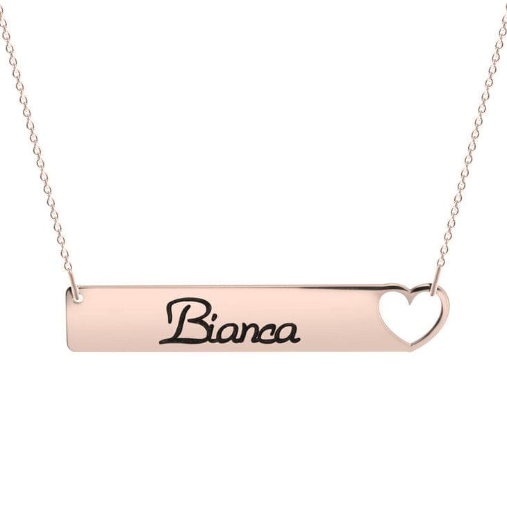 Custom Name Cut Out Heart Bar Necklace