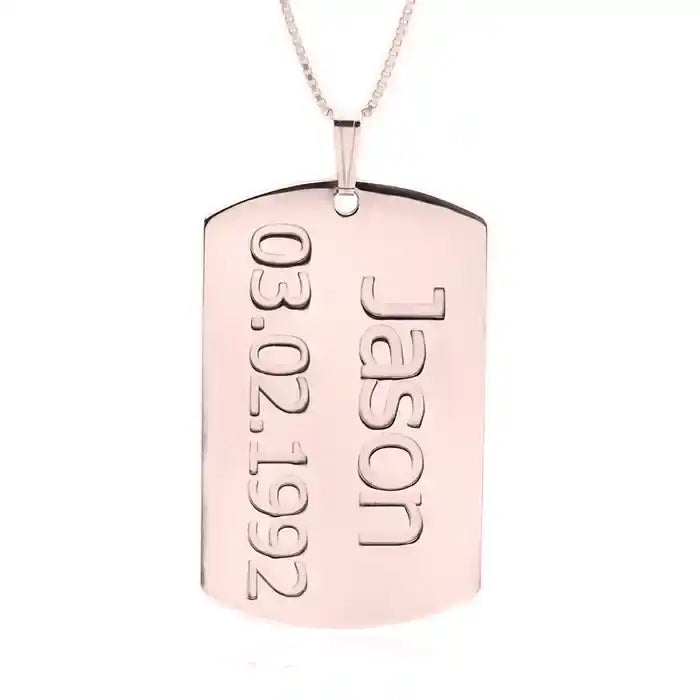 Dog Tag Necklace with Name and Date