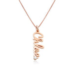 English Cursive Vertical Name Necklace with Diamond.