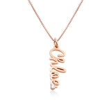 English Cursive Vertical Name Necklace with Diamond.