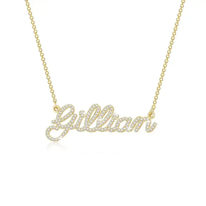 Gold crystal name necklace with sparkling stones
