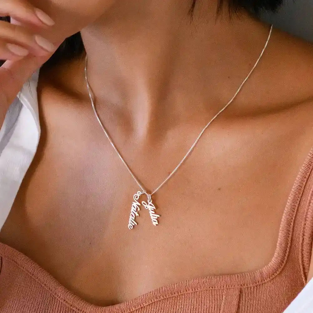 English Cursive Vertical Name Necklace
