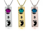 Footprint Necklace with initial and Birthstone
