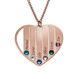 Birthstone Heart Necklace with Engraved Names
