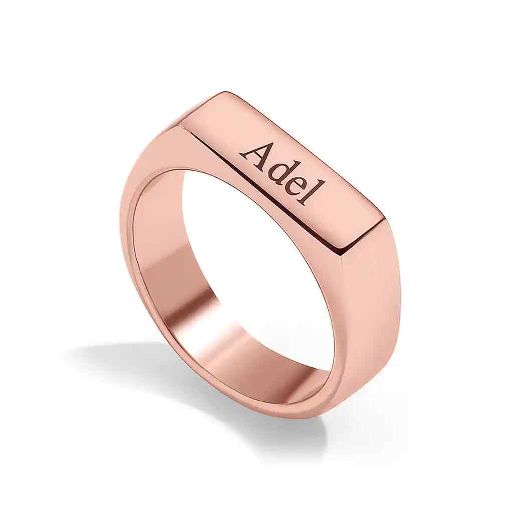 Rose Gold Bar Engraved Name Ring