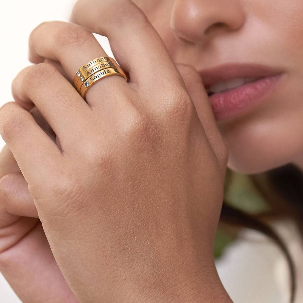 Engraved Thin Band Ring With Birthstone