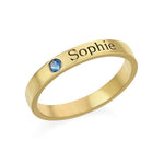 Engraved Thin Band Ring With Birthstone