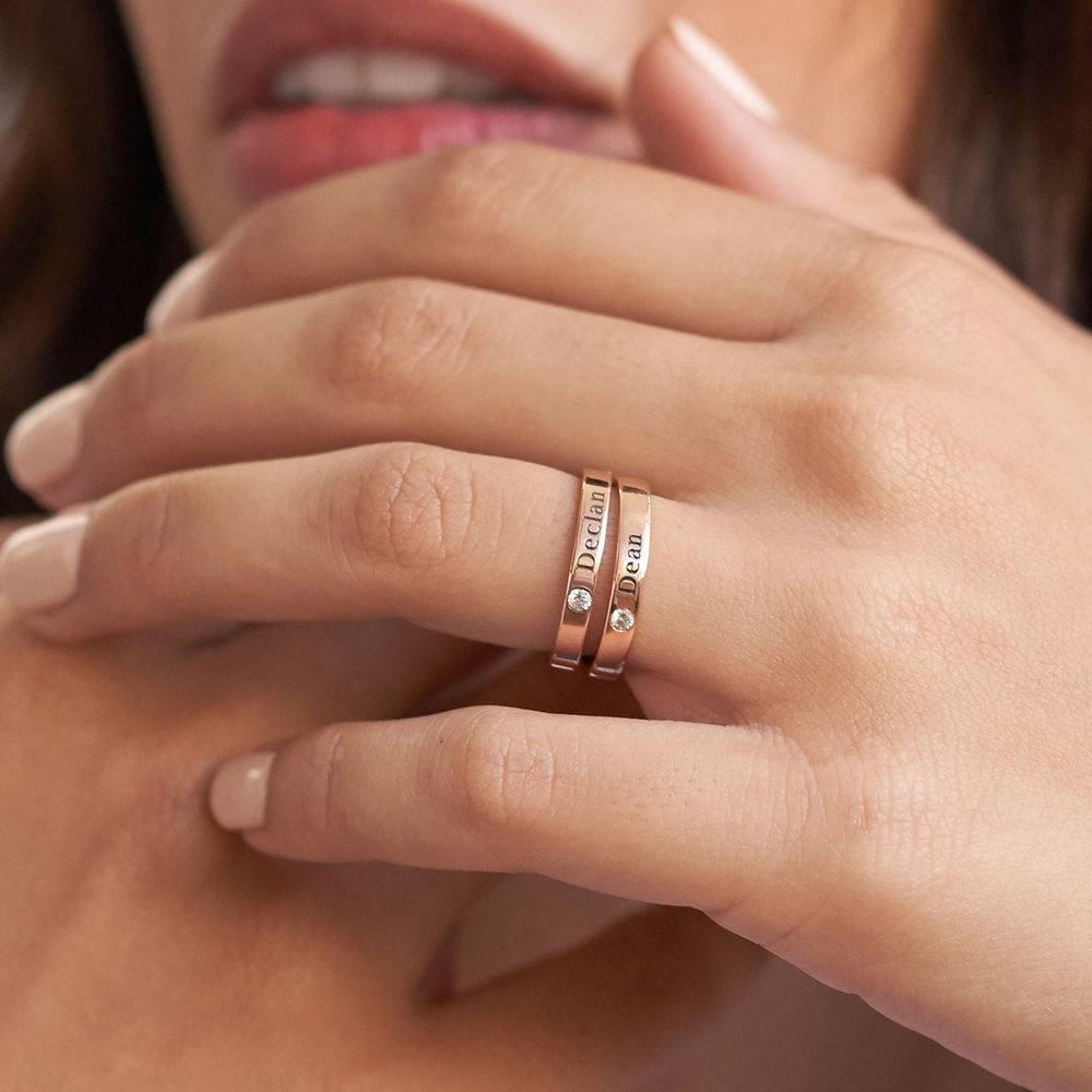 Engraved Thin Band Ring With Birthstone