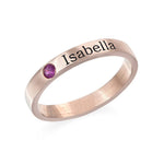 Engraved Thin Band Ring With Birthstone