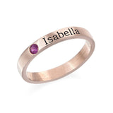 Engraved Thin Band Ring With Birthstone