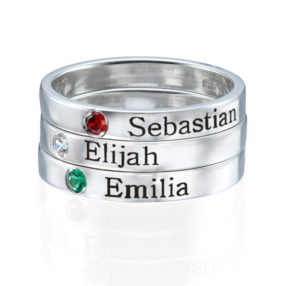 Engraved Thin Band Ring With Birthstone