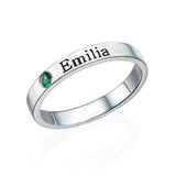 Engraved Thin Band Ring With Birthstone