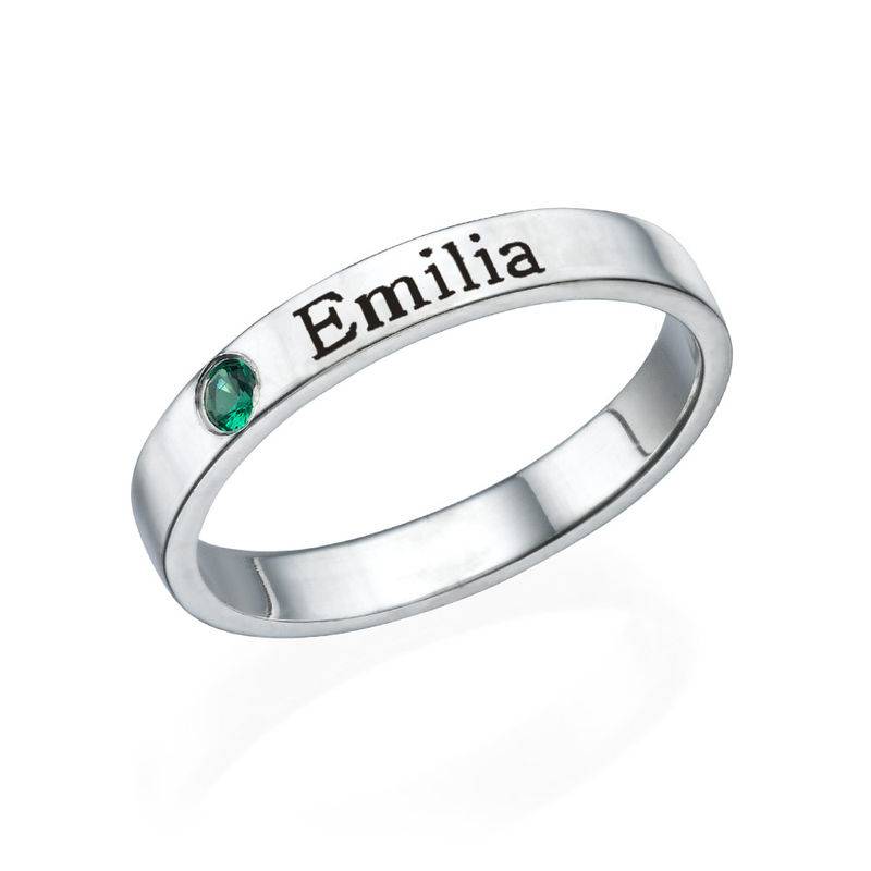 Engraved Thin Band Ring With Birthstone