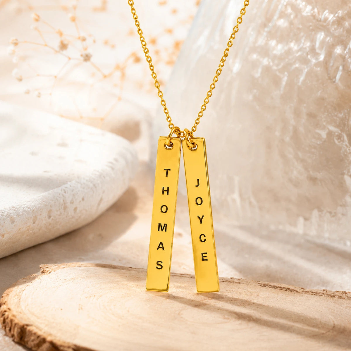 Engraved Vertical Bar Necklace.