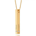 Engraved 3D bar necklace with diamonds in 18k gold Plated with upto 4-sided personalization