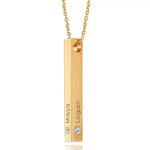 Engraved 3D bar necklace with diamonds in 18k gold Plated with upto 4-sided personalization