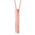 Engraved 3D bar necklace with diamonds in 18k Rose gold Plated with upto 4-sided personalization