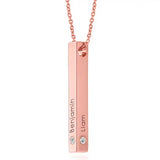 Engraved 3D bar necklace with diamonds in 18k Rose gold Plated with upto 4-sided personalization