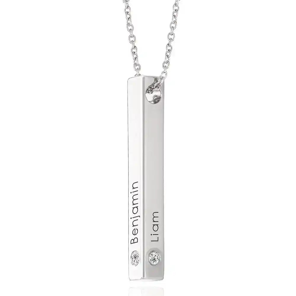 Engraved 3D Bar Necklace with Diamonds