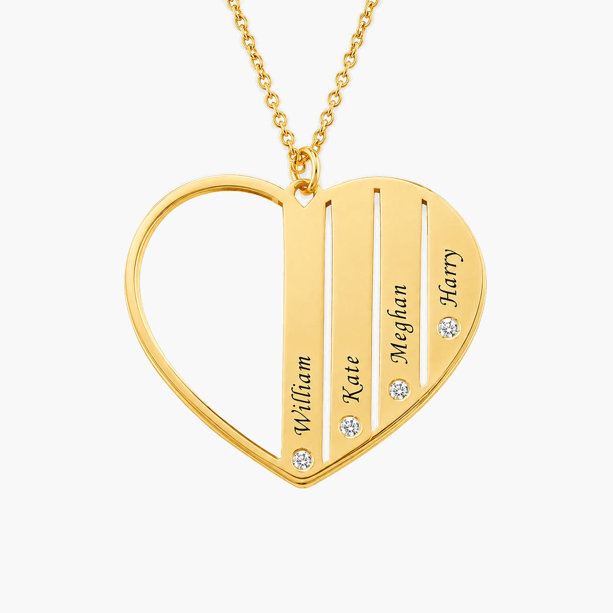 Engraved Heart Necklace Upto 7 Names & Diamonds