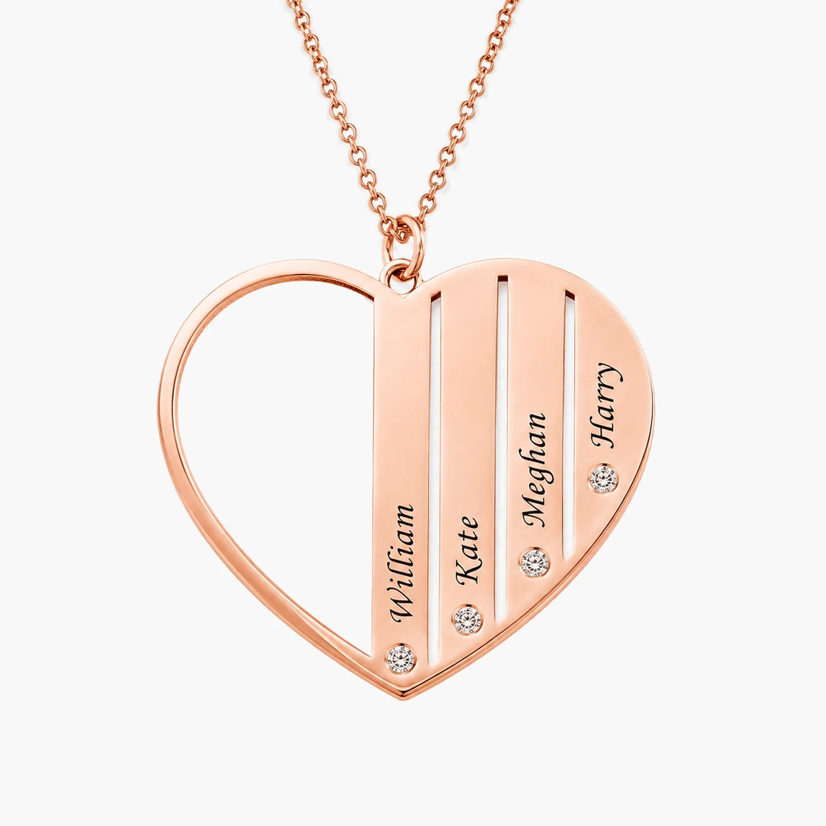 Engraved Heart Necklace Upto 7 Names & Diamonds