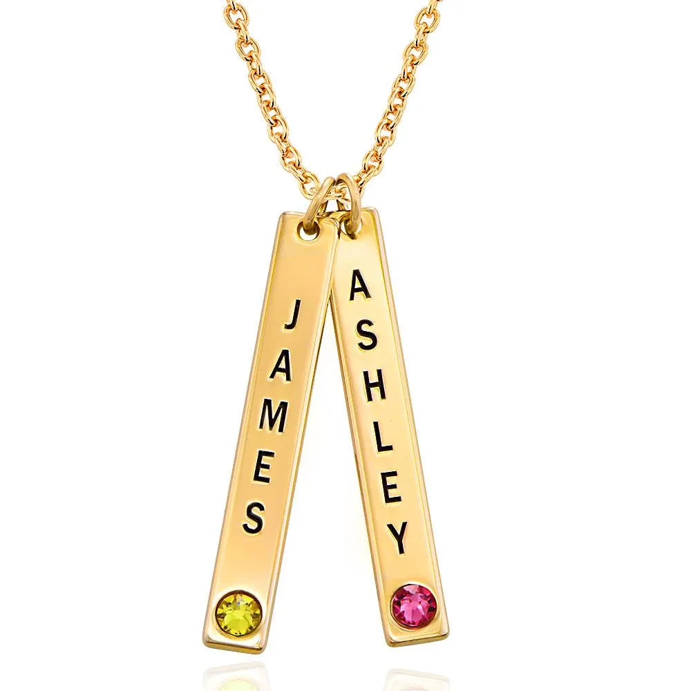 Engraved Vertical Bar Necklace with birthstone.