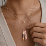 Engraved Vertical Bar Necklace with birthstone.