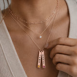 Engraved Vertical Bar Necklace with birthstone.