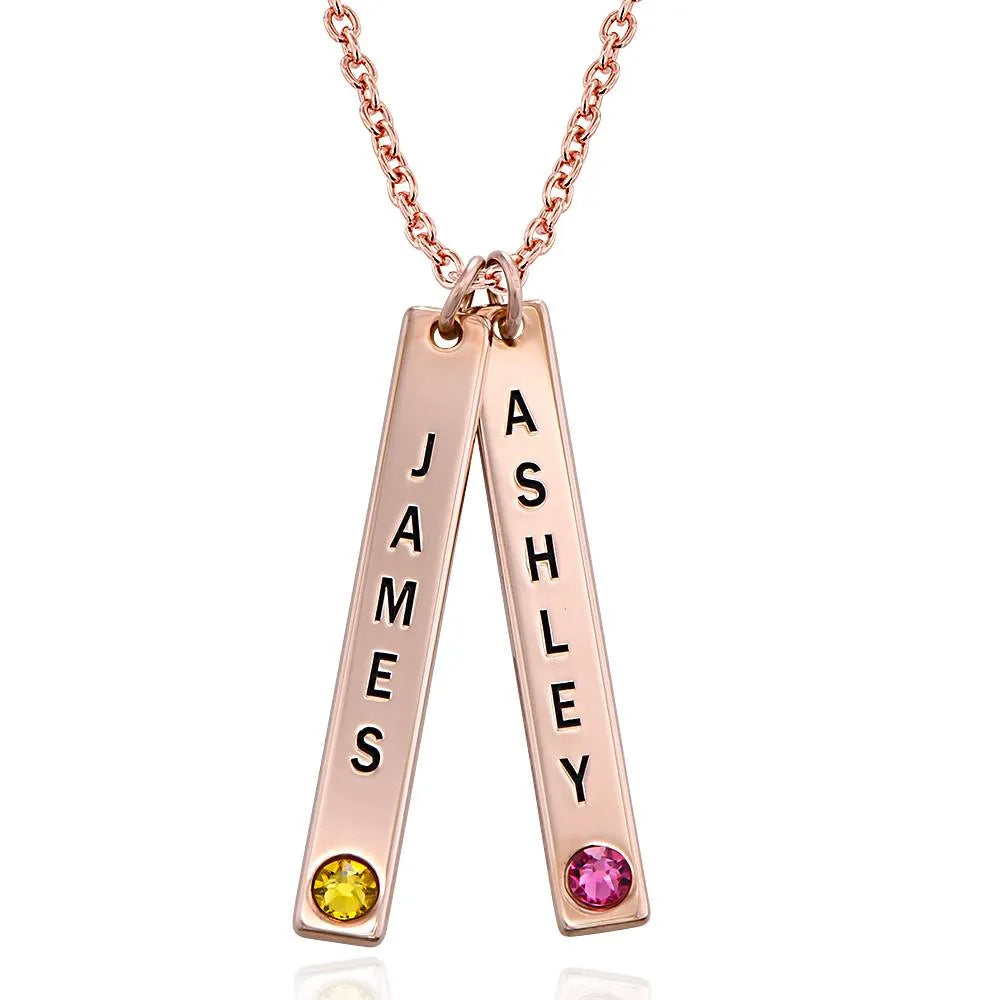 Engraved Vertical Bar Necklace with birthstone.
