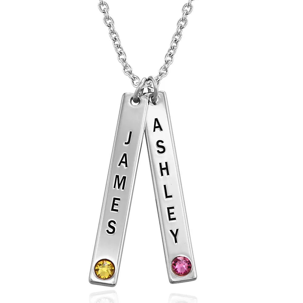 Engraved Vertical Bar Necklace with birthstone.
