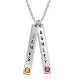 Engraved Vertical Bar Necklace with birthstone.