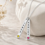 Engraved Vertical Bar Necklace with birthstone.