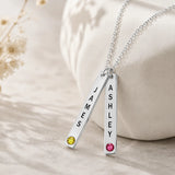 Engraved Vertical Bar Necklace with birthstone.