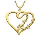 Gold-plated heart double-name necklace with intertwined hearts