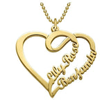 Gold-plated heart double-name necklace with intertwined hearts