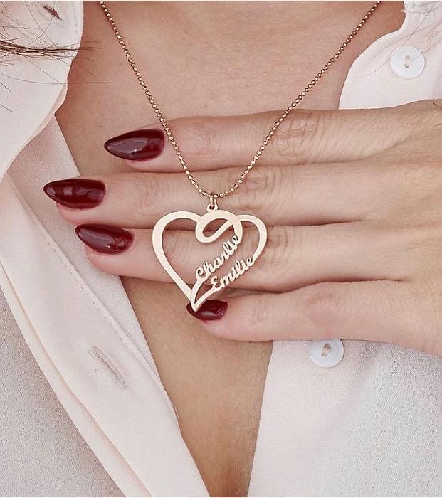 Personalized heart necklace with two names