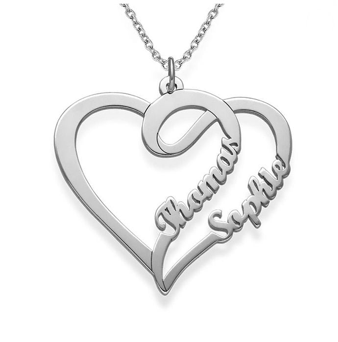 Heart double-name necklace in sterling silver