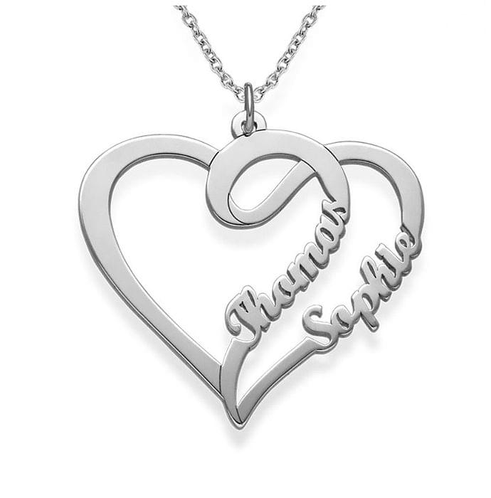 Heart double-name necklace in sterling silver