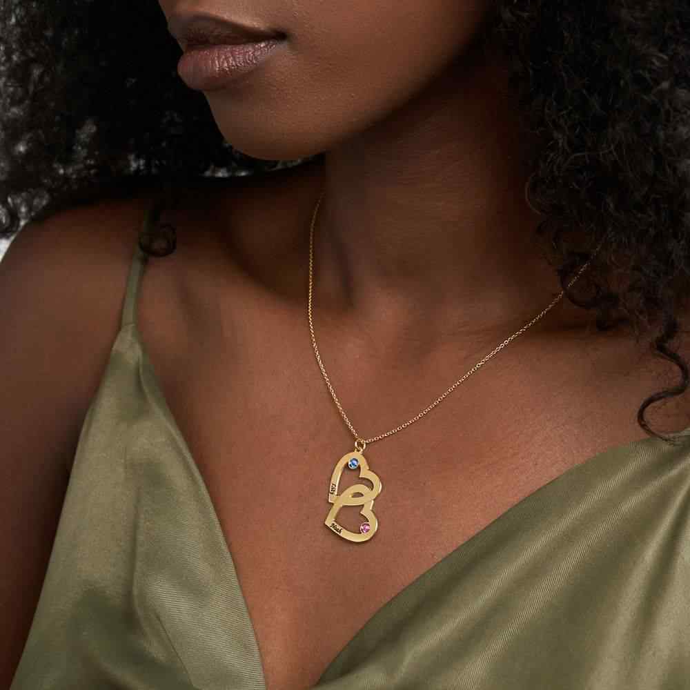 Heart in Heart Engraved Necklace With Birthstones